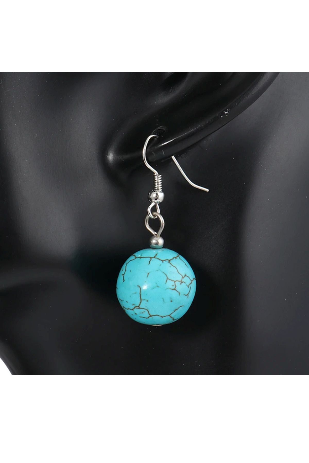 Sade Turkuaz Doğaltaş Küpe (1 Çift) 3 cm - Görsel 2