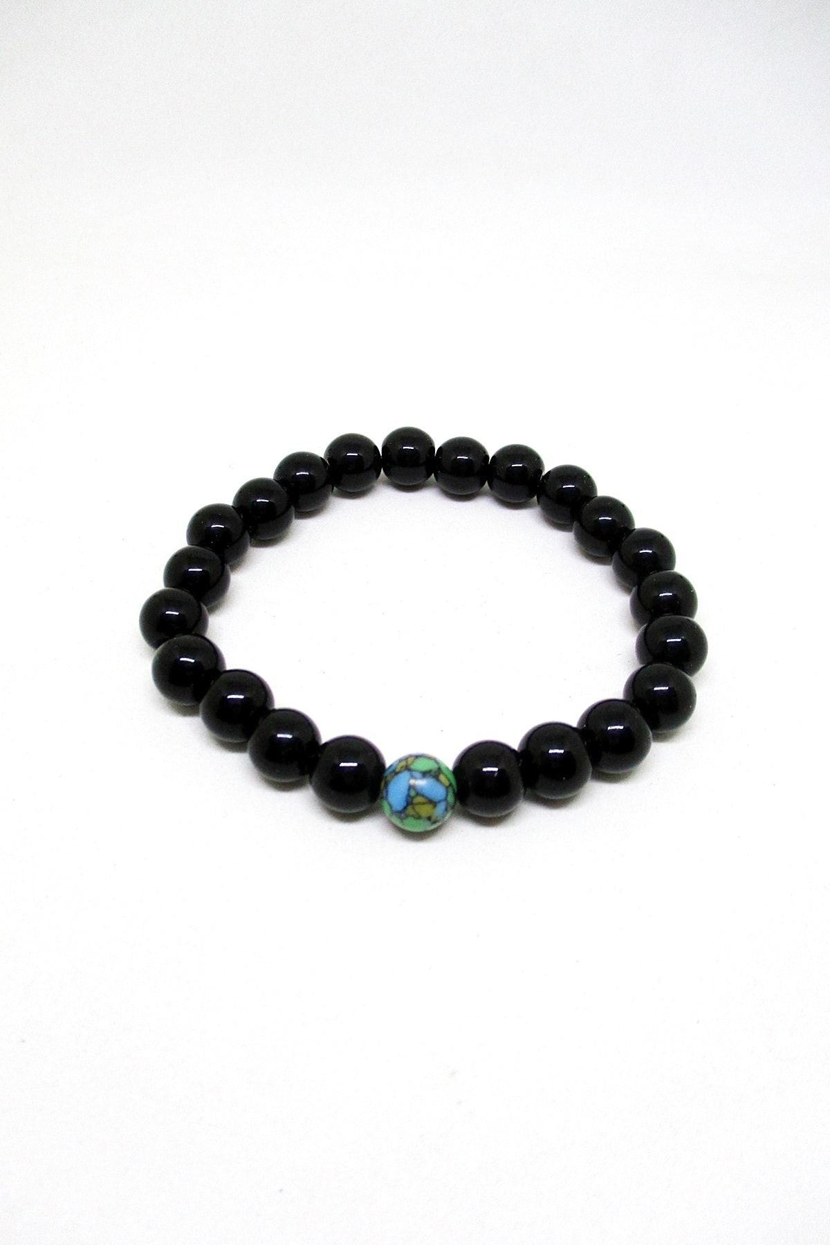 Tekli Dünya Malahit-siyah Parlak Oniks Doğaltaş Bileklik - Görsel 3