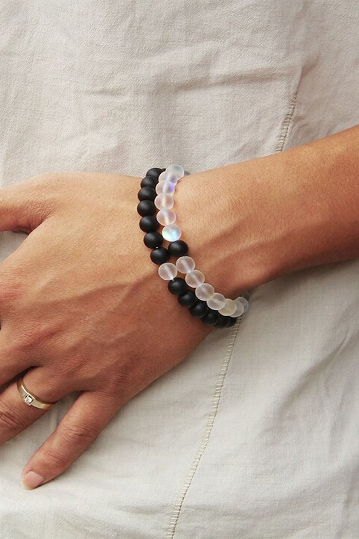 Buzlu Kuvars Mat Oniks Bileklik Set