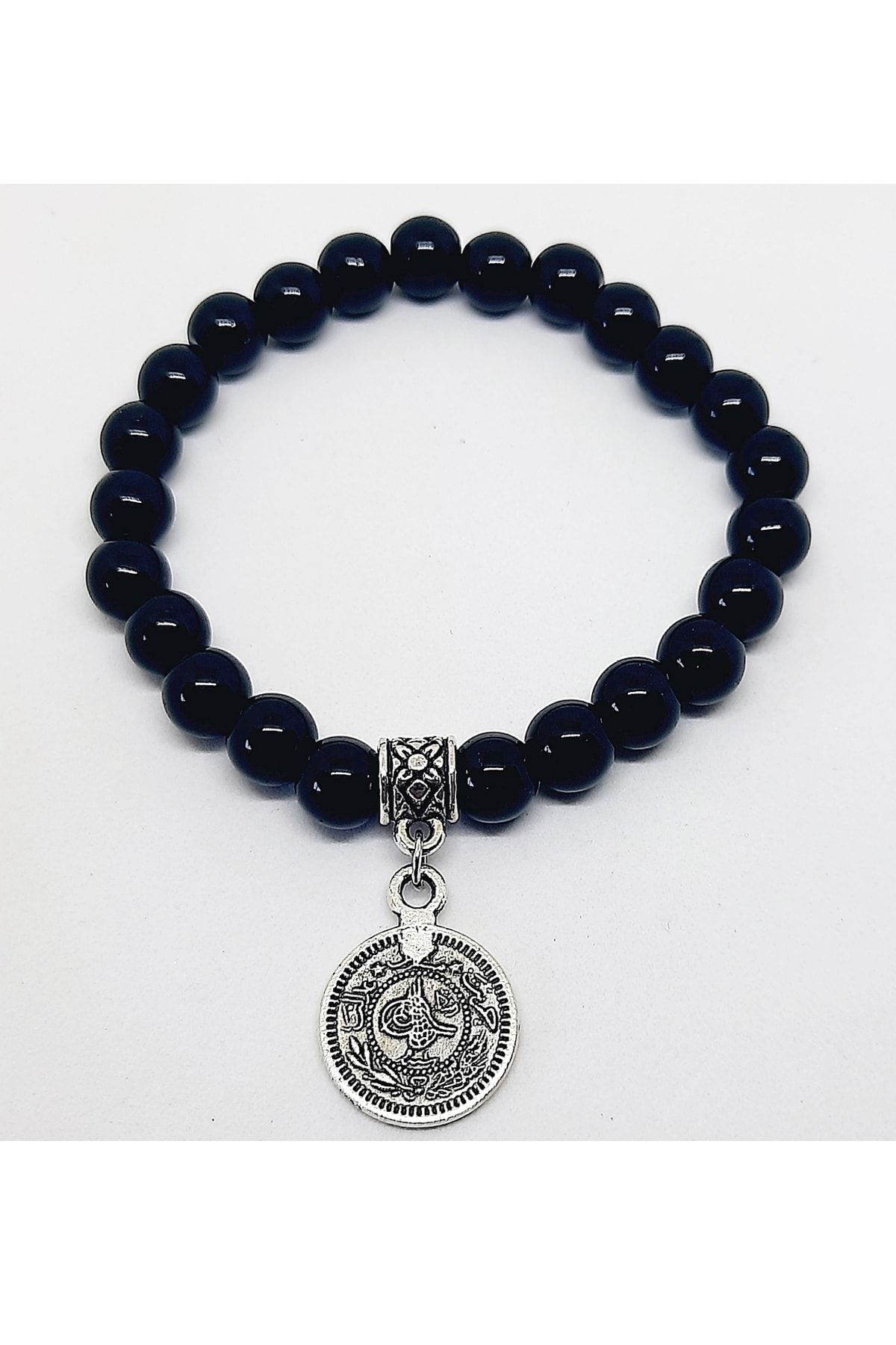 Sallantılı Para Tuğra Figürlü Oniks Doğaltaş Unisex Bileklik