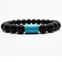 Silindir Turkuaz Figürlü Siyah Parlak Oniks Bileklik